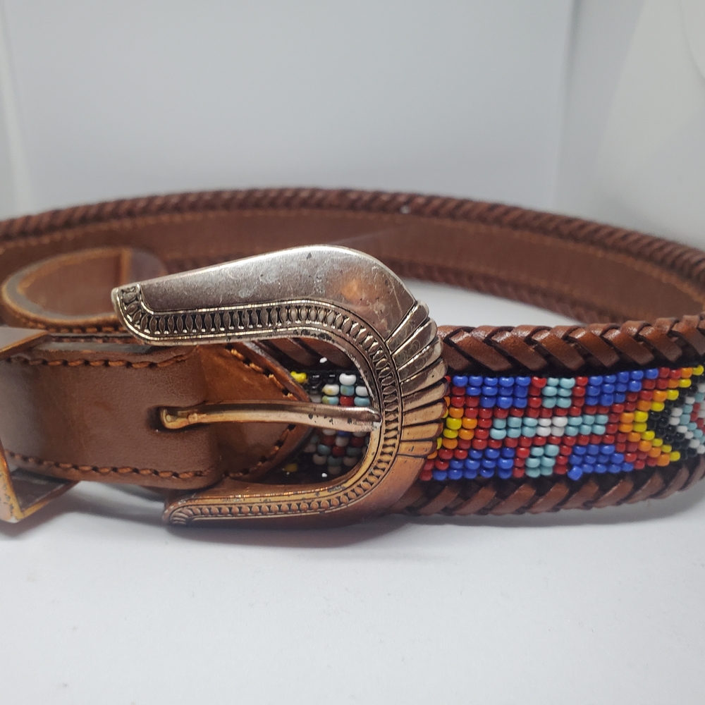 Vintage Eddie Bauer Leather Beaded Belt
